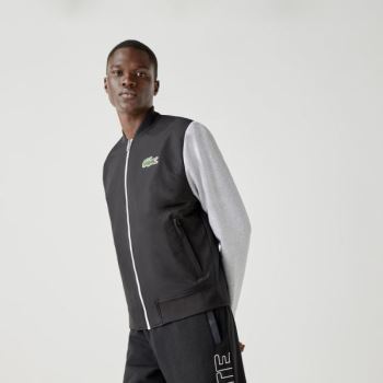 Lacoste Lacoste SPORT Two-Tone Print Fleece Zip Teddy Jacket - Bunda Pánské Černé / Šedé / Bílé | CZ